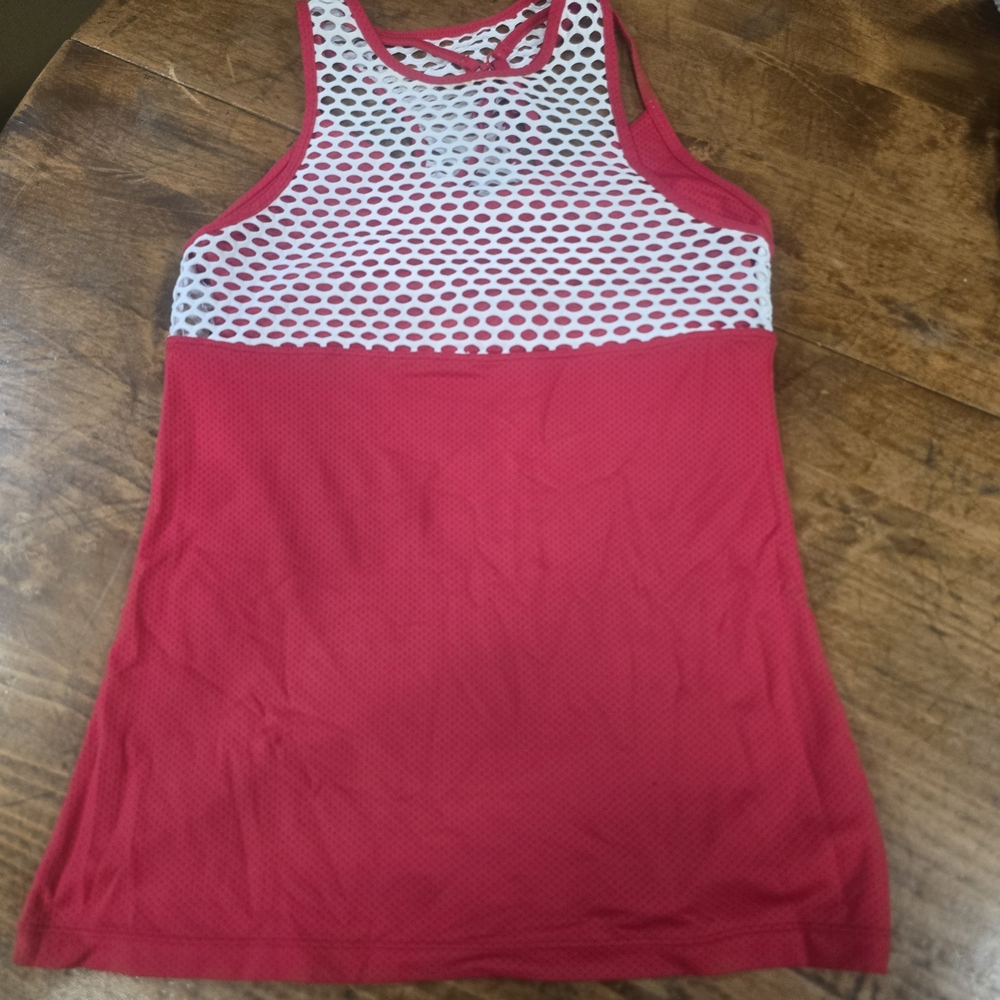 Lorna Jane Women's Red and White Mesh Tank Top Size S
